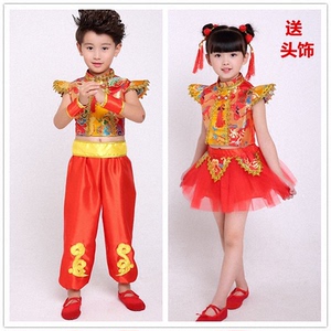 六一儿童打鼓服演出服说唱中国红喜庆风幼儿舞蹈服中国龙服腰鼓服