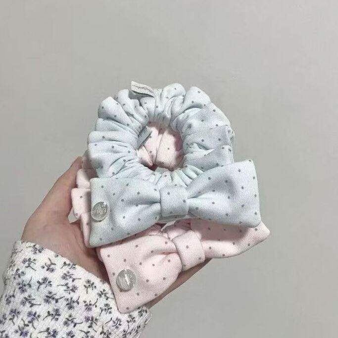 韩系波点蝴蝶结发圈春夏显白百搭马尾大肠圈可爱软妹高颜值发绳女