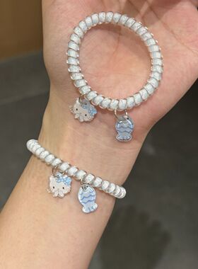 猫咪小鱼电话线发圈女扎头发绳情侣手链少女头绳可爱网红发饰蓝色