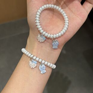 猫咪小鱼电话线发圈女扎头发绳情侣手链少女头绳可爱网红发饰蓝色