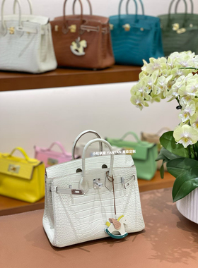 定制手工缝蜡线极光奶油奶昔白铂金包bk25雾面美洲鳄鱼金银扣手提