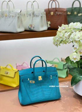 定制手缝蜡线bk25原厂hcp雾面美洲鳄鱼皮7F孔雀绿金扣铂金包手提