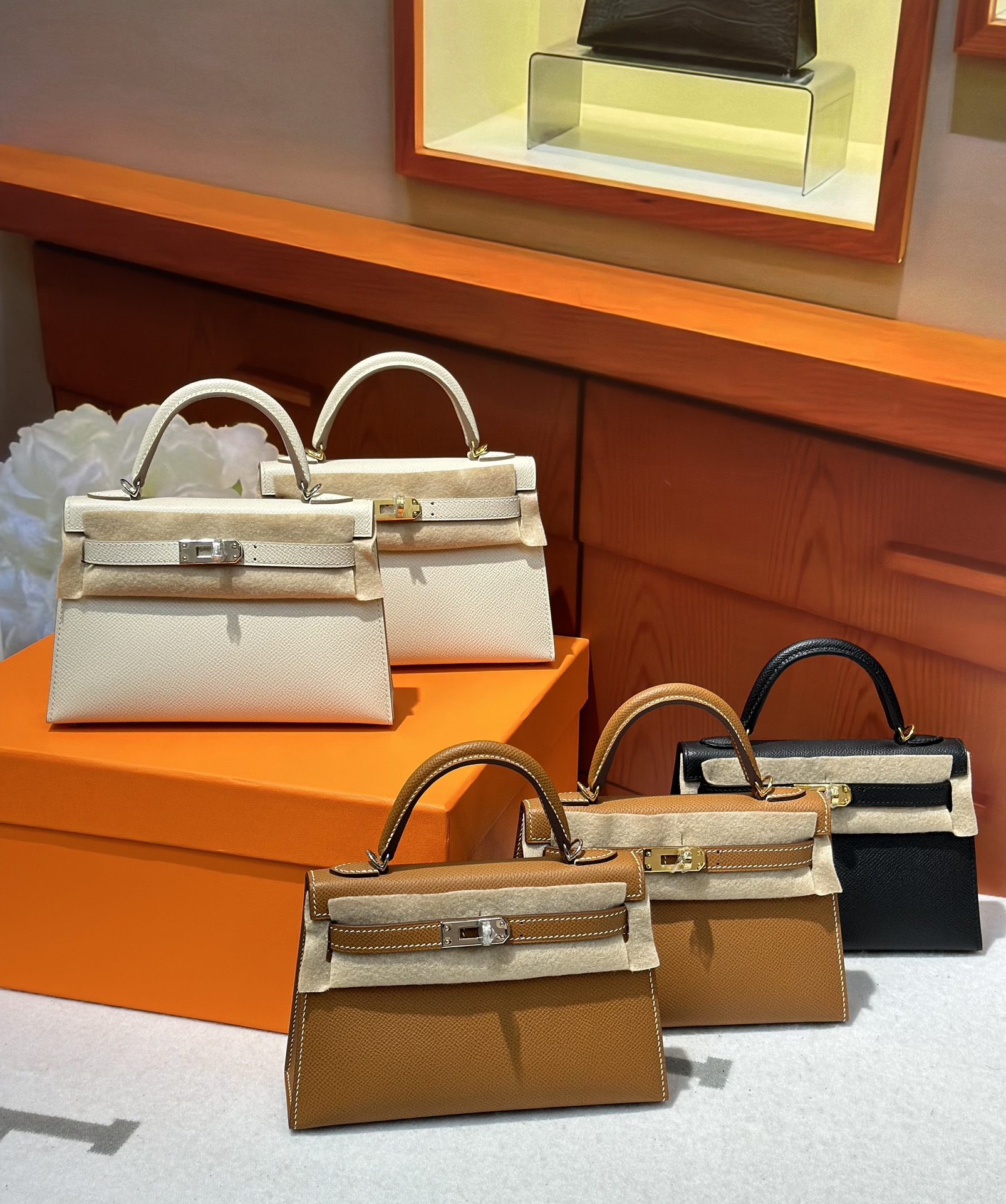 纯手缝经典Kellymini19二代haas原厂手掌纹EP法产凯莉金棕奶昔白