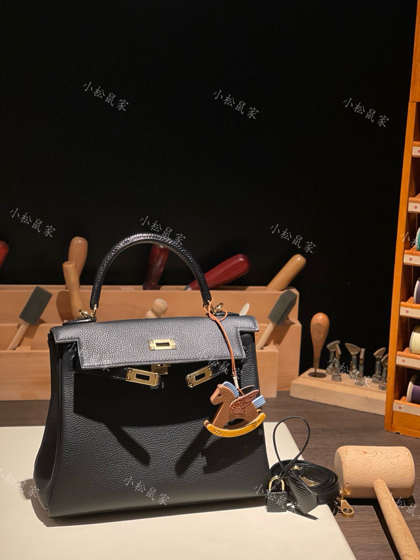 蜡线手缝touch凯莉KL25内缝原厂togo拼蜥蜴皮黑色金银百搭手提包