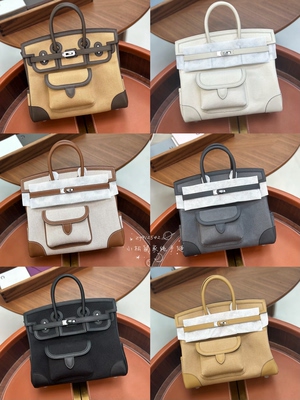 纯手工蜡线cargo进口帆布拼swift皮铂金包bk25手提女包树皮饼干色