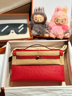 定制婚包凯莉一代KL22南非鸵鸟皮mk1手缝蜡线大红金扣手拿晚宴包