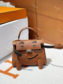 定制收藏级doll鳄鱼皮凯莉女KL迷你娃娃包美洲hcp金棕手提