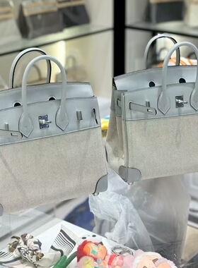 现货纯手缝8u冰川蓝dream帆布BK25纯手工蜡线女包铂金包钯金铜钉