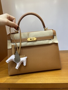 私人定制KL28金棕金扣进口EP掌纹牛皮纯手工蜡线凯莉手提大号女包