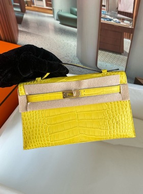 手工定制金盏花黄色mk1迷你一代kl22雾面手拿凯莉包hcp南非鳄鱼皮