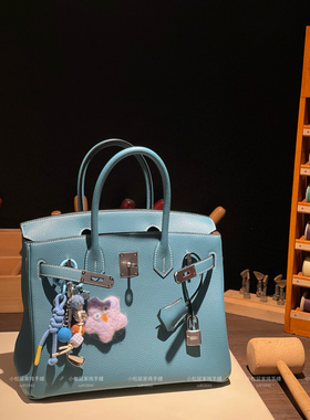 bk30铂金包松鼠家手工订制h原厂togo小牛皮 牛仔蓝色银金扣手提包