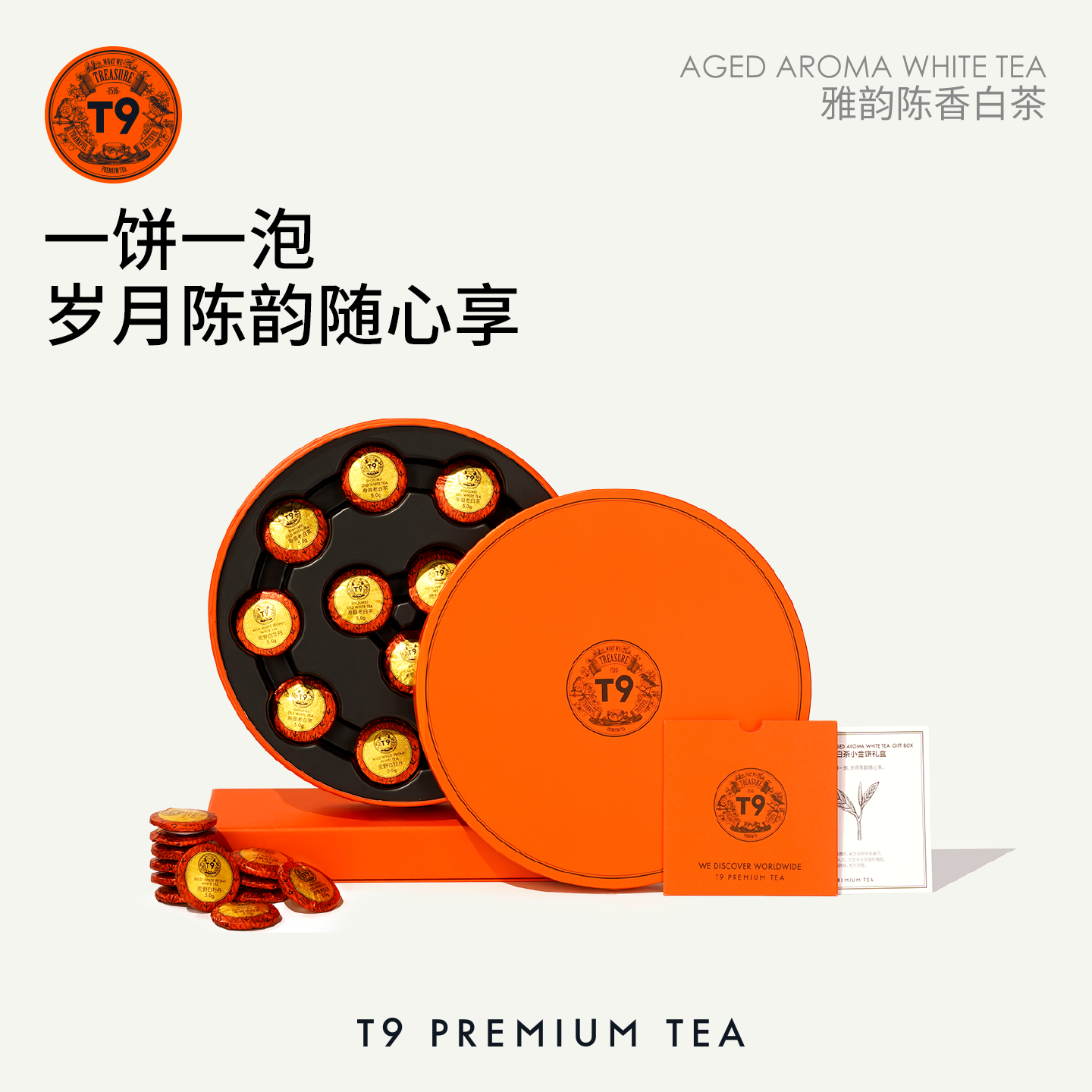 T9雅韵陈香小金饼茶叶礼物福鼎白茶饼白牡丹寿眉老白茶180g