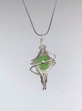 island 2025新款绿蛋白石手工绕线项链锁骨链吊坠