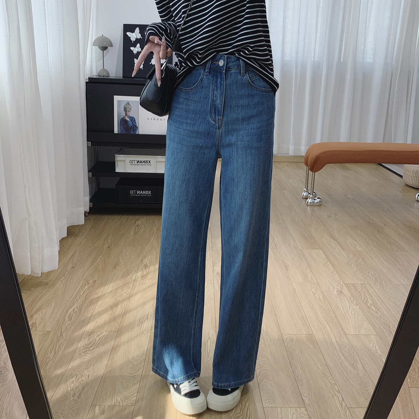 高腰显瘦小个子阔腿牛仔裤女秋季