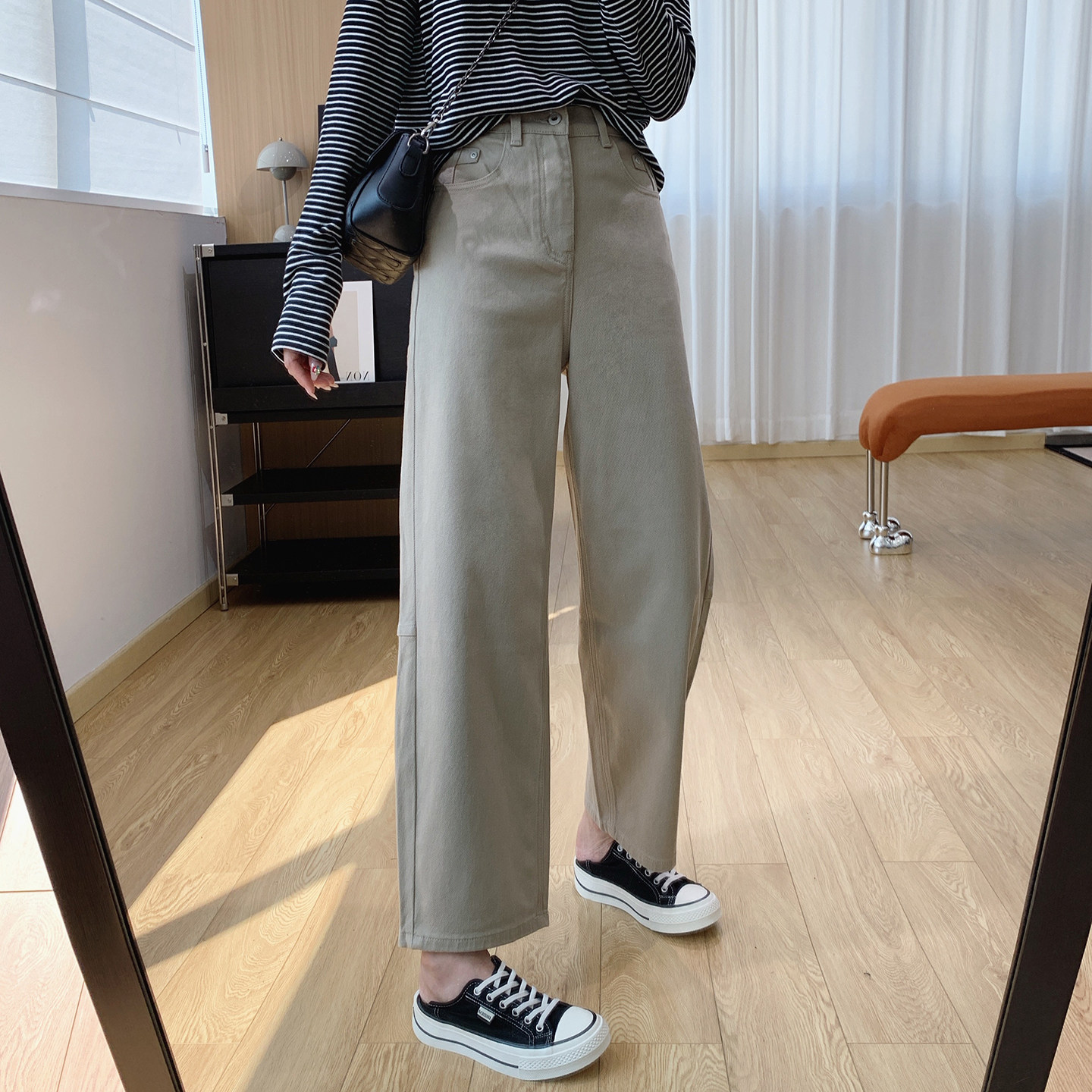 后半松紧腰莱赛尔高腰显瘦直筒牛仔裤女秋季2026新款裤子奶奶裤