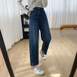 梨型身材裤 内置松紧腰显瘦锥形裤 萝卜哈伦裤 女秋季 子秋 高腰牛仔裤