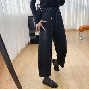 冬 宽松显瘦九分小个子哈伦裤 抽绳松紧腰羊毛加厚加绒休闲裤 女冬季