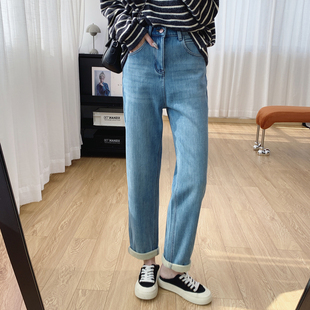 冬季 子宽松萝卜哈伦裤 女秋冬梨型身材裤 高腰显瘦加绒锥形牛仔裤