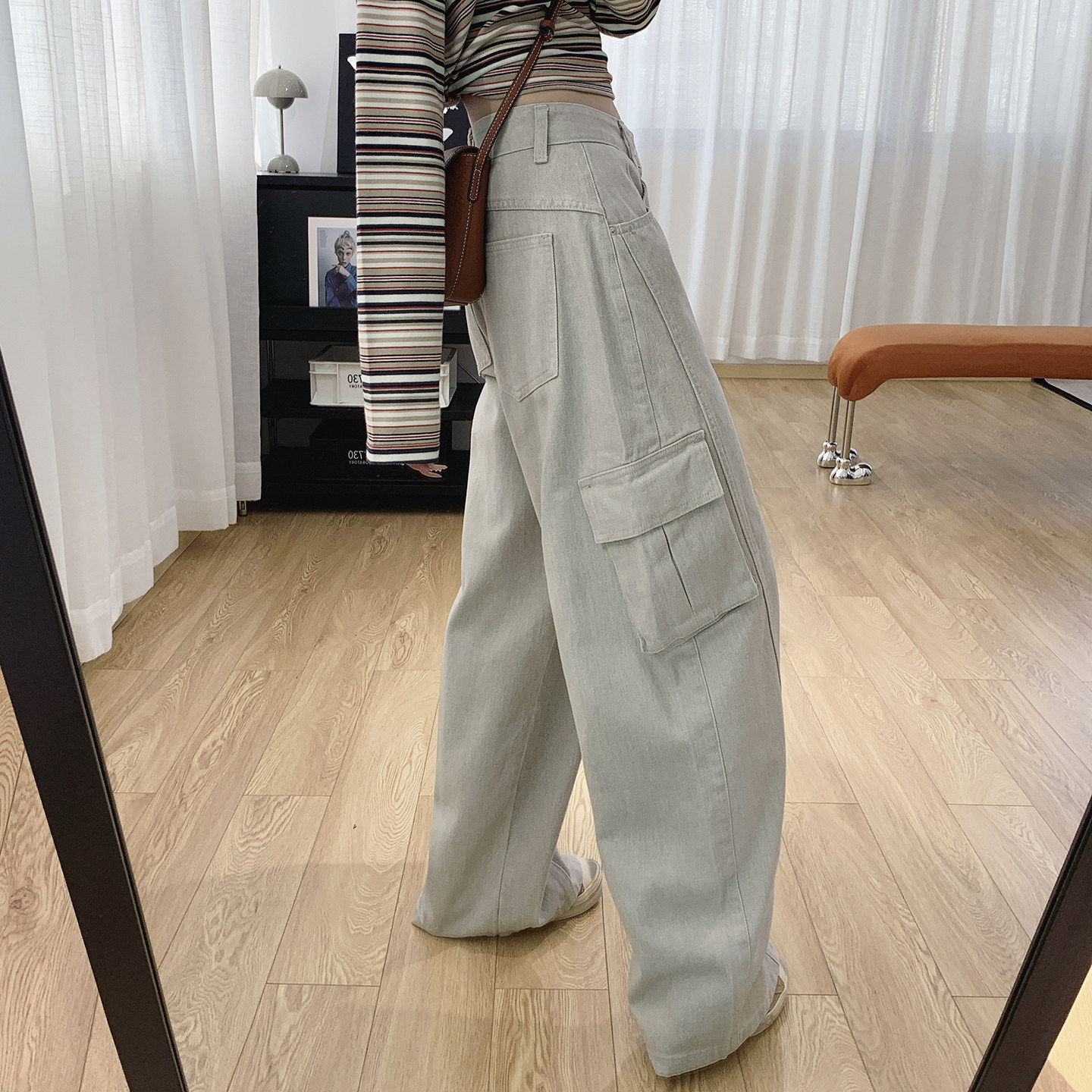 清仓特价高腰显瘦美式工装裤女秋季裤子宽松直筒阔腿牛仔裤拖地裤,女装/女士精品,牛仔裤,淘宝优惠券,粉丝福利购,淘宝优惠卷