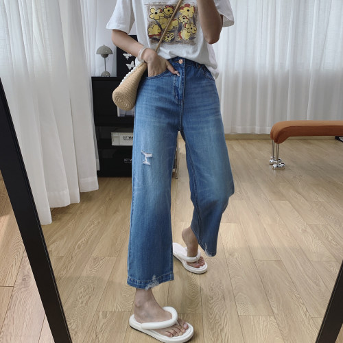 超薄莱赛尔天丝显瘦破洞牛仔裤女