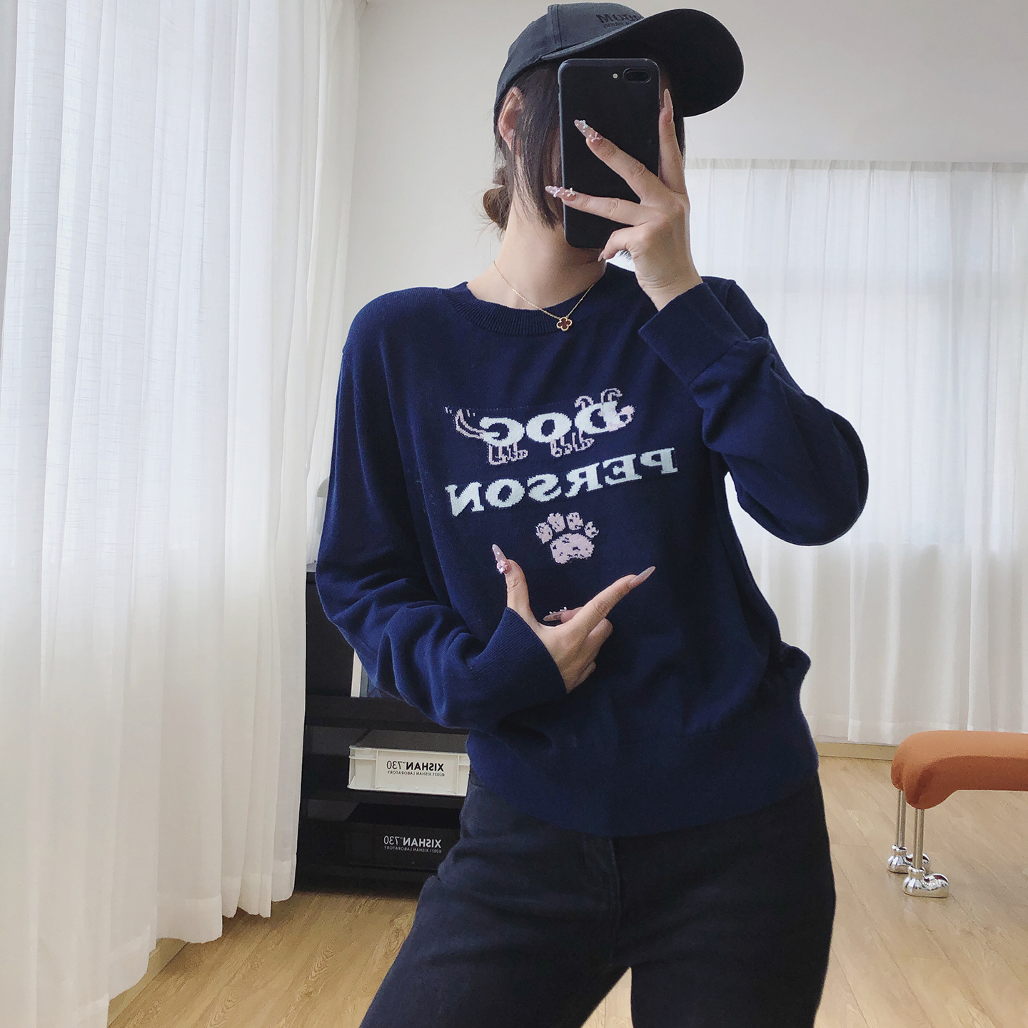 刺绣宽松显瘦螺纹长袖针织衫女秋