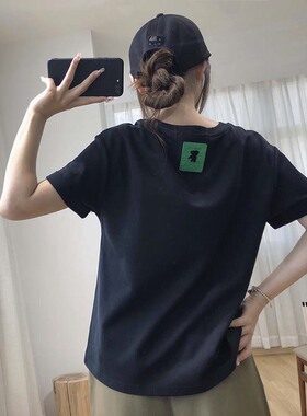 夏季新品！后背小熊翻边太空棉短袖T恤女夏宽松休闲柔软亲肤上衣