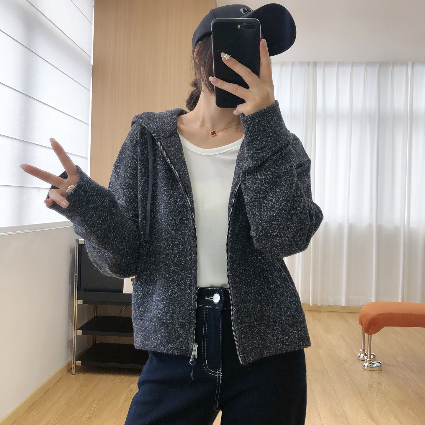 毛圈棉连帽拉链开衫外套女秋图片