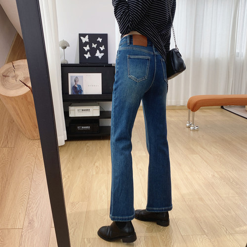 高腰显瘦加绒微喇牛仔裤女秋冬