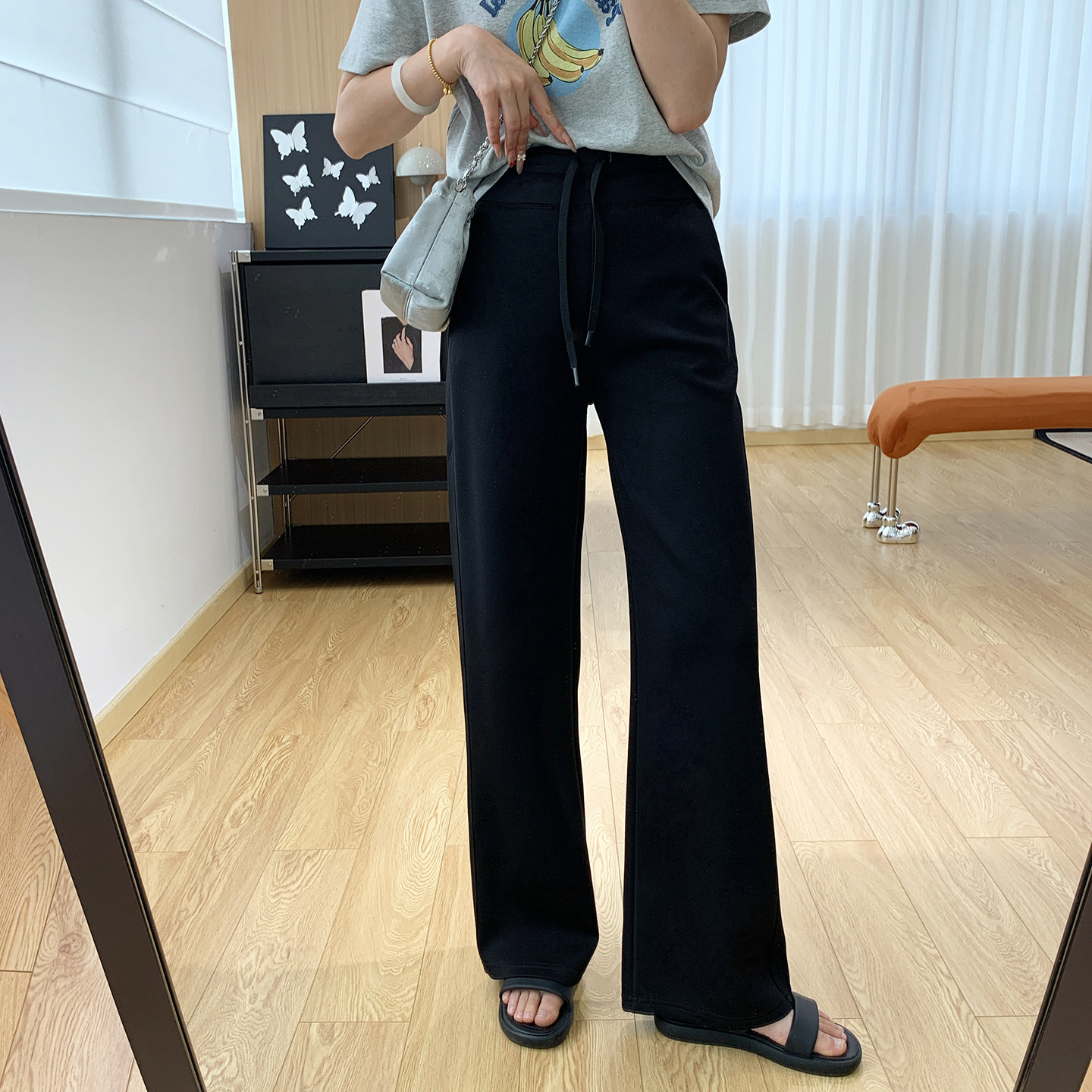 云感轻柔！lu系高腰显瘦垂感阔腿休闲裤女春夏裤子宽松直筒卫裤