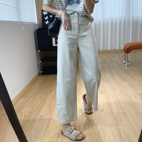 凉感莱赛尔亚麻弯刀牛仔裤女夏