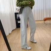 子宽松直筒阔腿裤 清仓特价 女秋冬裤 弯刀牛仔裤 高腰显瘦加绒窄版