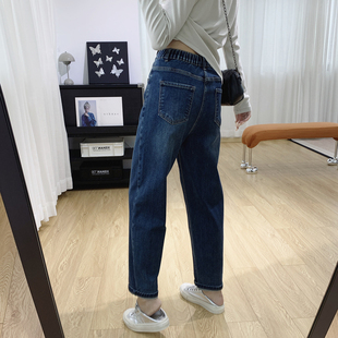 子显瘦萝卜哈伦裤 后半松紧腰高腰加绒锥形牛仔裤 女秋冬梨型身材裤