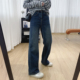 阔腿裤 清仓特价 子宽松直筒窄版 女秋冬植绒裤 高腰显瘦加绒牛仔裤