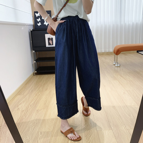 全棉透气！木耳边休闲牛仔裤女夏