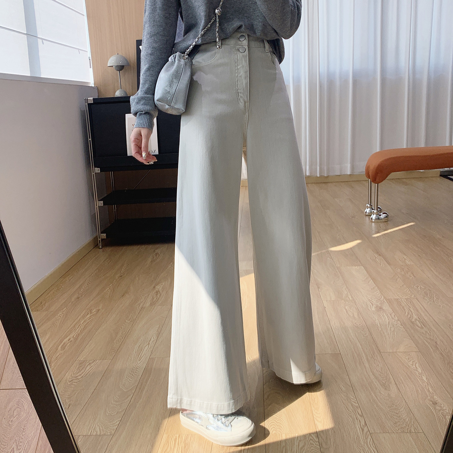 小个子闭眼入！四面弹两粒扣高腰显瘦宽松直筒牛仔阔腿裤女秋季