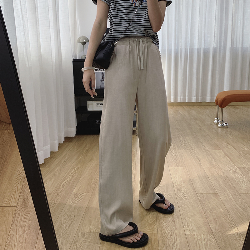 透气天丝亚麻显瘦垂感弯刀裤女夏