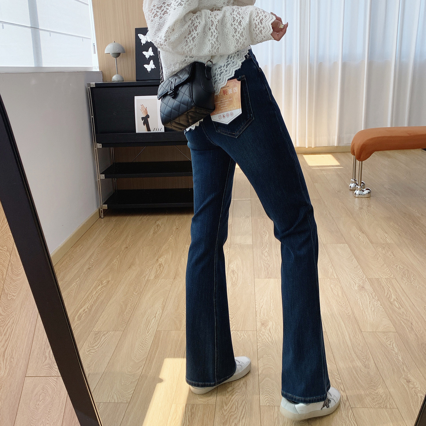 四面弹高腰显瘦加绒微喇牛仔裤女秋冬弹力修身提臀阔腿喇叭裤冬季