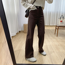 美拉德高腰显瘦磨毛加绒阔腿裤女秋冬裤子宽松直筒薄绒牛仔裤长裤