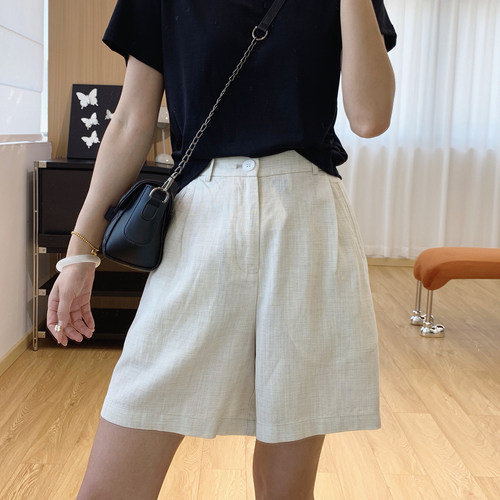 超透气莱赛尔亚麻休闲短裤女夏