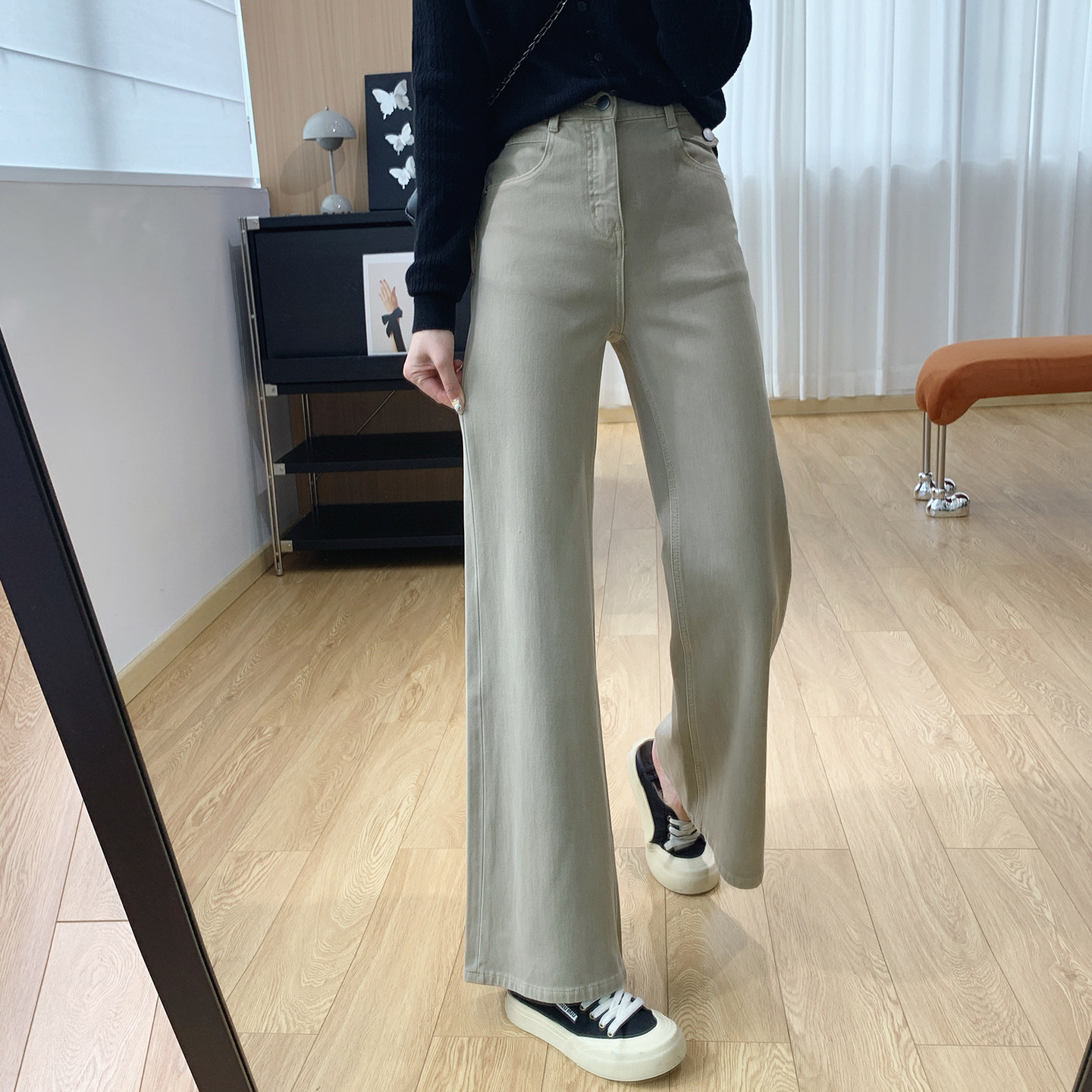 四面弹高腰显瘦不贴腿微喇牛仔裤女秋季裤子宽松阔腿喇叭裤筒喇裤
