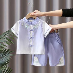 汉服男童夏季2025新款中国风古装六一表演服薄款儿童中式短袖套装