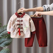 唐装 男童汉服冬季 中国风中式 宝宝拜年服加厚古装 新年衣服 加绒套装