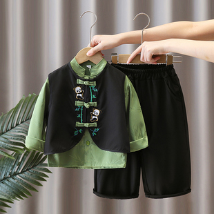 汉服男童秋装新中式日常可穿儿童春秋2025新款中国风古装改良套装