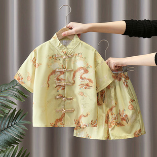 汉服男童夏季2025新款中国风古装日常可穿儿童新中式薄款短袖套装