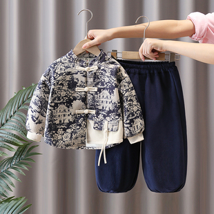 男童汉服春秋2026新款宝宝新中式加厚唐装儿童冬季加绒中国风套装