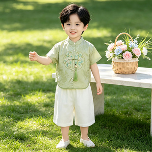 汉服男童夏季薄款短袖中国风宝宝古装儿童新中式日常帅气改良套装
