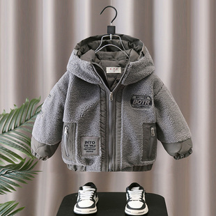 男童羊羔绒外套秋冬装2026新款宝宝加厚上衣儿童冬季夹棉保暖童装