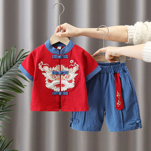 宝宝中国风棉麻唐装 2025新款 儿童夏季 新中式 汉服男童夏装 古装 套装