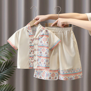 汉服男童夏季2025新款国风古装儿童六一表演服新中式薄款短袖套装