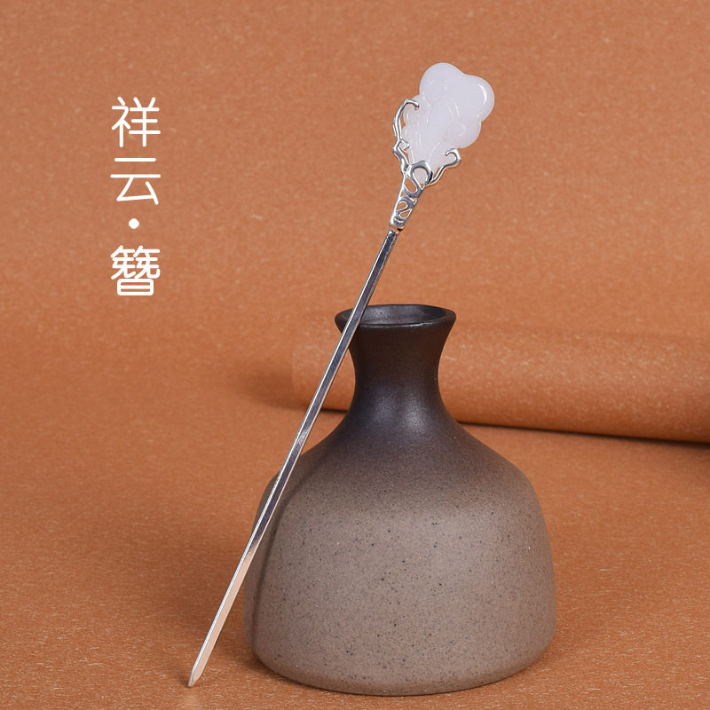 民族风祥云发簪女925银古风簪子复古一字发钗古装头饰盘发首饰
